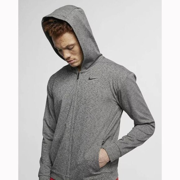 🆕 Nike Men's Heather Grey/Black Full-Zip Dri-Fit Training Hoodie - Picture 3 of 14